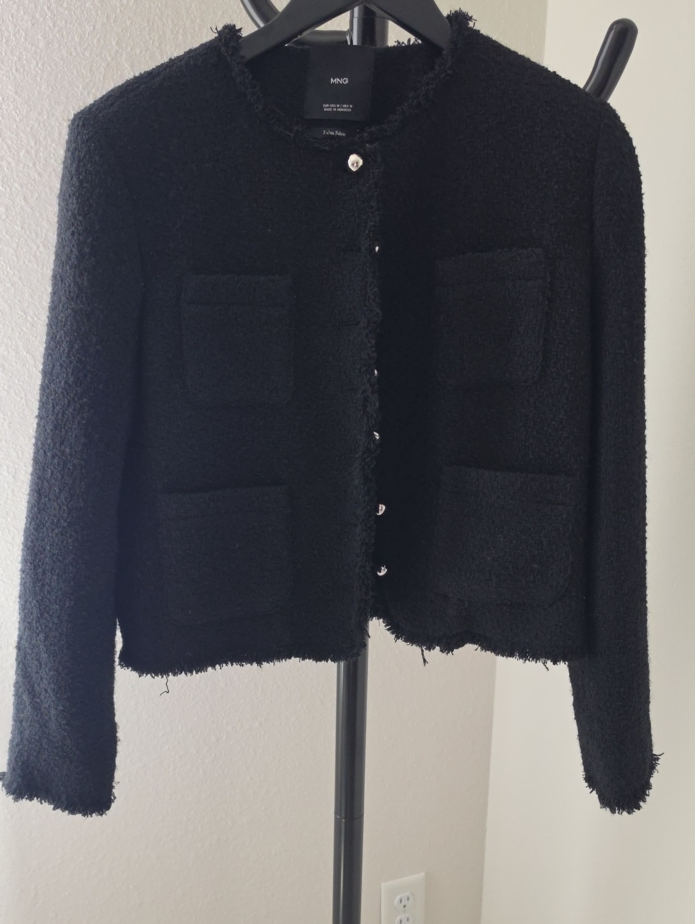 Mango Black Bouclé Pocket Blazer